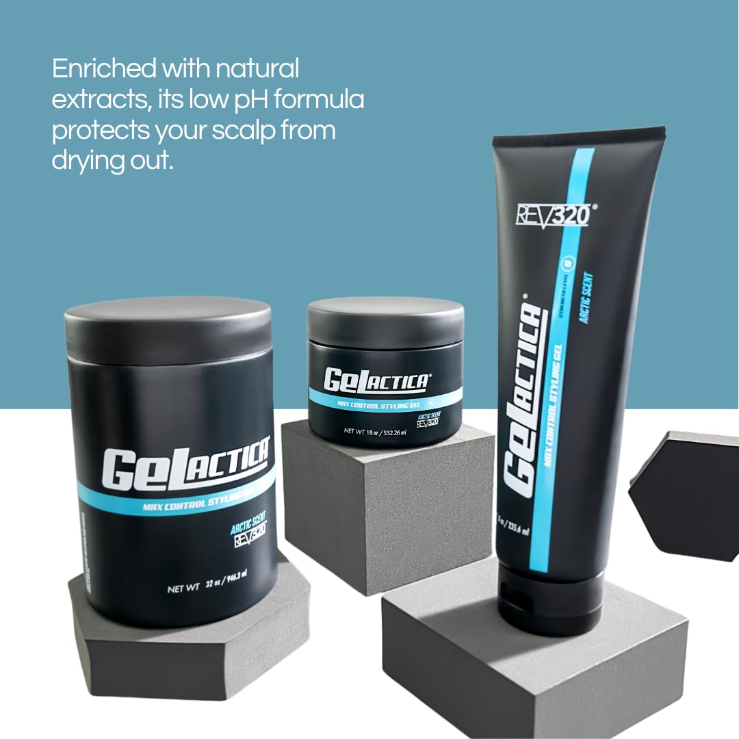 Gelactica Max Control Hair Gel for Men, Alcohol-Free, Strong Hold Styling Gel, Natural Extracts for Long-Lasting Hold and Shine, Slick Back Hair Style 8 oz