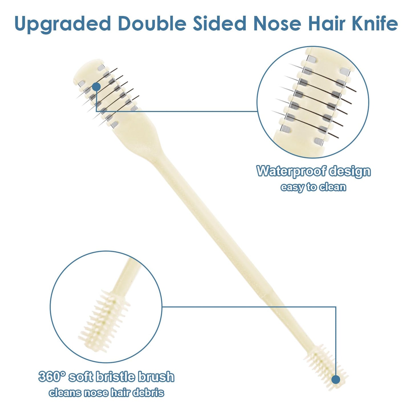 ZKENIRD 6 Pcs 2-in-1 Nasal Hair Cutter, Upgrade Double Sided Nose Hair Knife, 360° Nostril Hair Remover Tool, Nose Hair Trimmer, Nasal Hair Cutter for Men Women, with Soft Cleaning Brush (Cream)