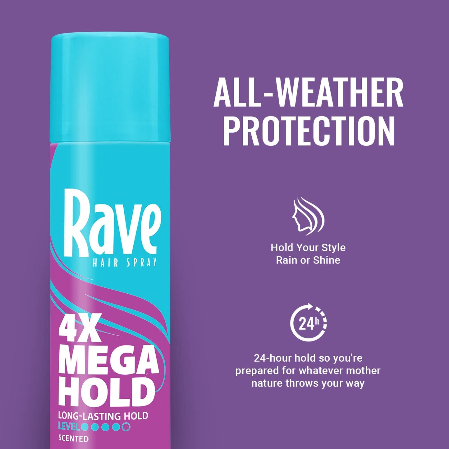 rave 4X Mega Long-Lasting Firm Hold Scented Hair Spray for Heat Protection, Volume and Shine - ClimaShield for Extra Humidity & Minimizes Frizz (Pack of 2)