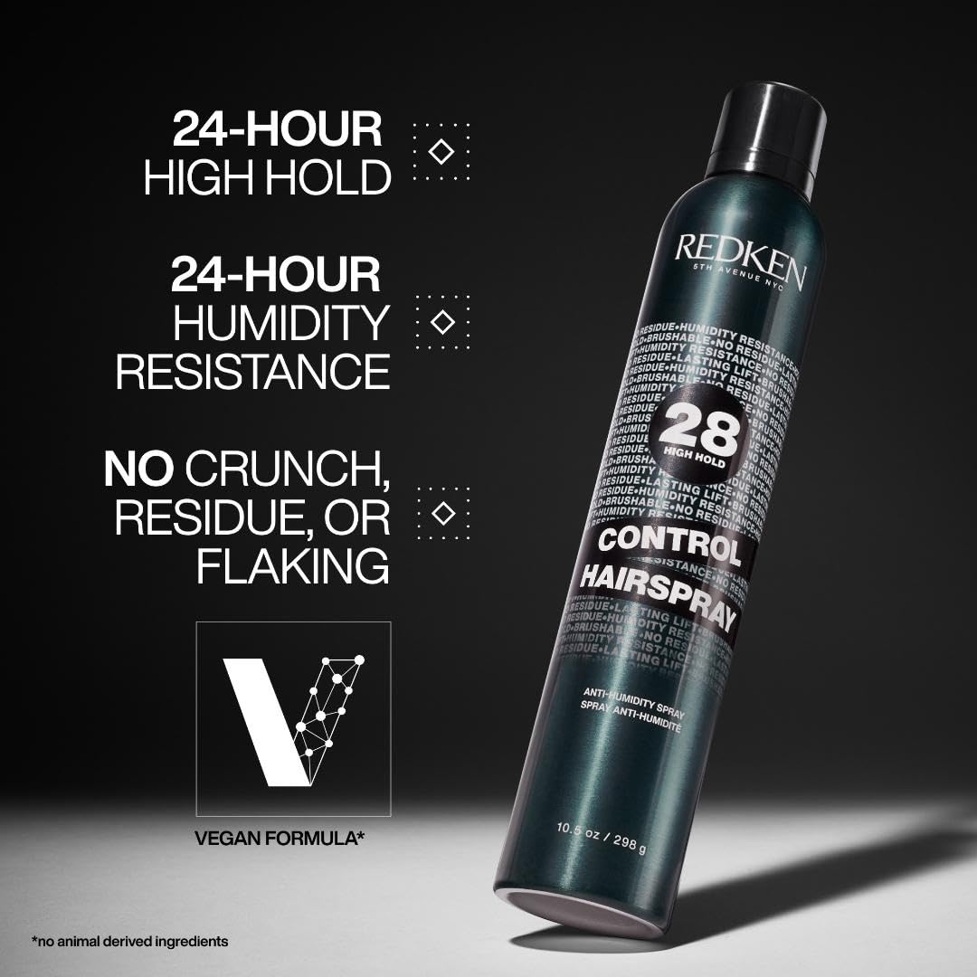 Redken Control Hairspray 28 | Extra High-Hold Hair Spray | Flake-Free, Quick-Drying Finish | Long-Lasting Frizz Protection | Humidity Resistance | 24 Hour Style Control | For All Hair Types | 10.5 Oz