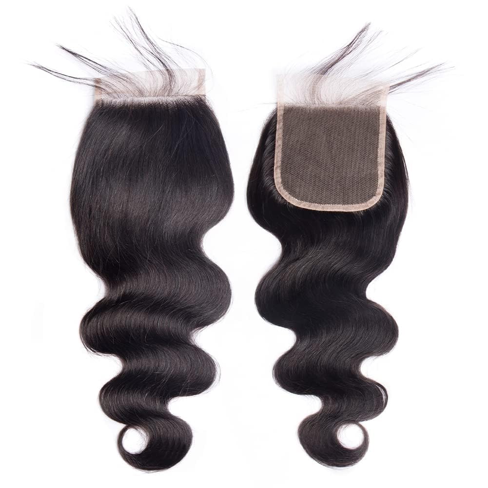 4x4 Lace Closure Body Wave Lace Closure Human Hair 14 Inch Free Part Lace Closure 100% Unprocessed Brazilian Virgin Human Hair Extensions 150% Density Remy Human Hair Pre Plucked Natural Black