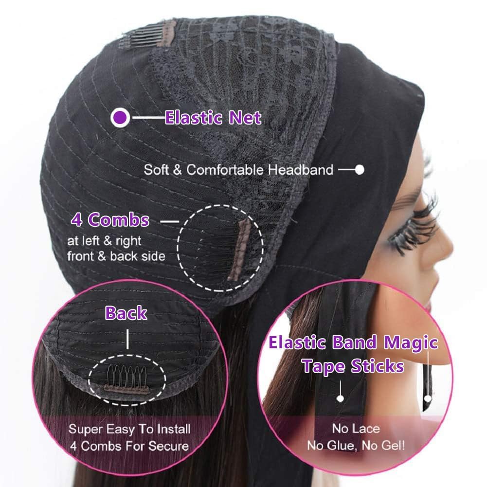 Headband Wig Human Hair Body Wave Headband Wigs for Black Women 20 Inch None Lace Front Wig Human Hair Wear and Go Glueless Wigs Machine Made Brazilian Virgin Human Hair Headband Wig Natural Color