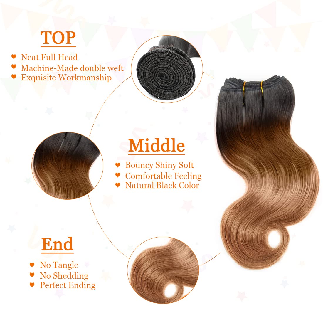 Ombre Human Hair Bundles Body Wave 4 bundle human hair 12A Virgin Unprocessed Human Hair Short Bundles Ombre Blonde Bundles(8888,1B/30)