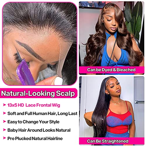 Yamikk 26 Inch 13x5 Body Wave Lace Front Wigs Human Hair For Black Women 180% Density HD Lace Front Human Hair Wigs Pre Plucked Natural Hairline Brazilian Lace Frontal Wigs With Baby Hair