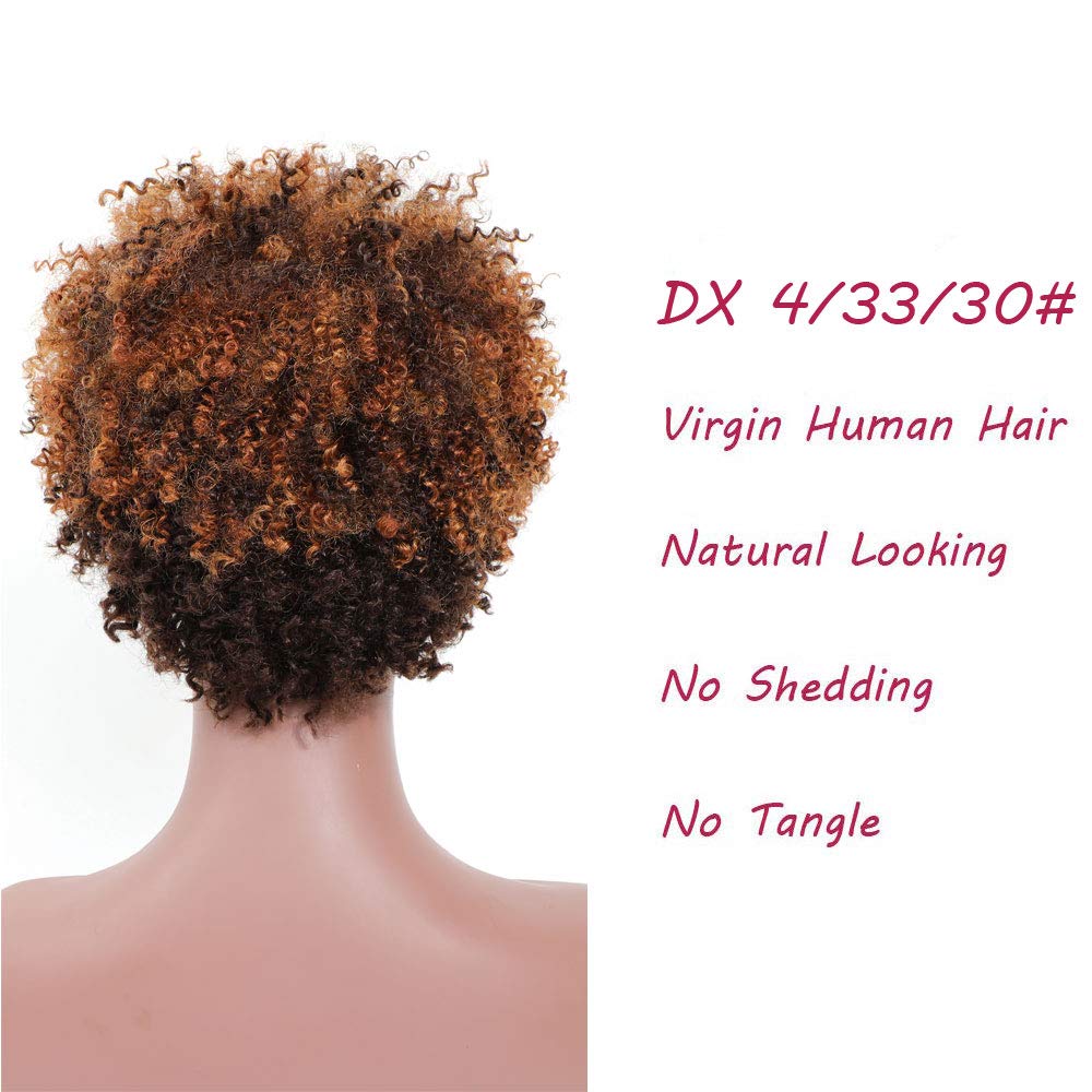 Ms Taj Short Afro Kinky Curly Human Hair Wigs for Black Women Brazilian Virgin Short Curly Afro Wigs None Lace 150% Density Unprocessed Afro Wig Human Hair Curly Machine Made (DX 4/33/30)