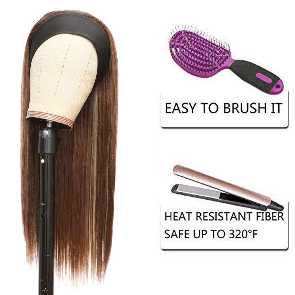 G&T Wig Headband Wigs for Women Long Straight Honey Blonde Highlights Wig Silky Straight Heat Resistant Wigs for Daily Party Use(24inch) …