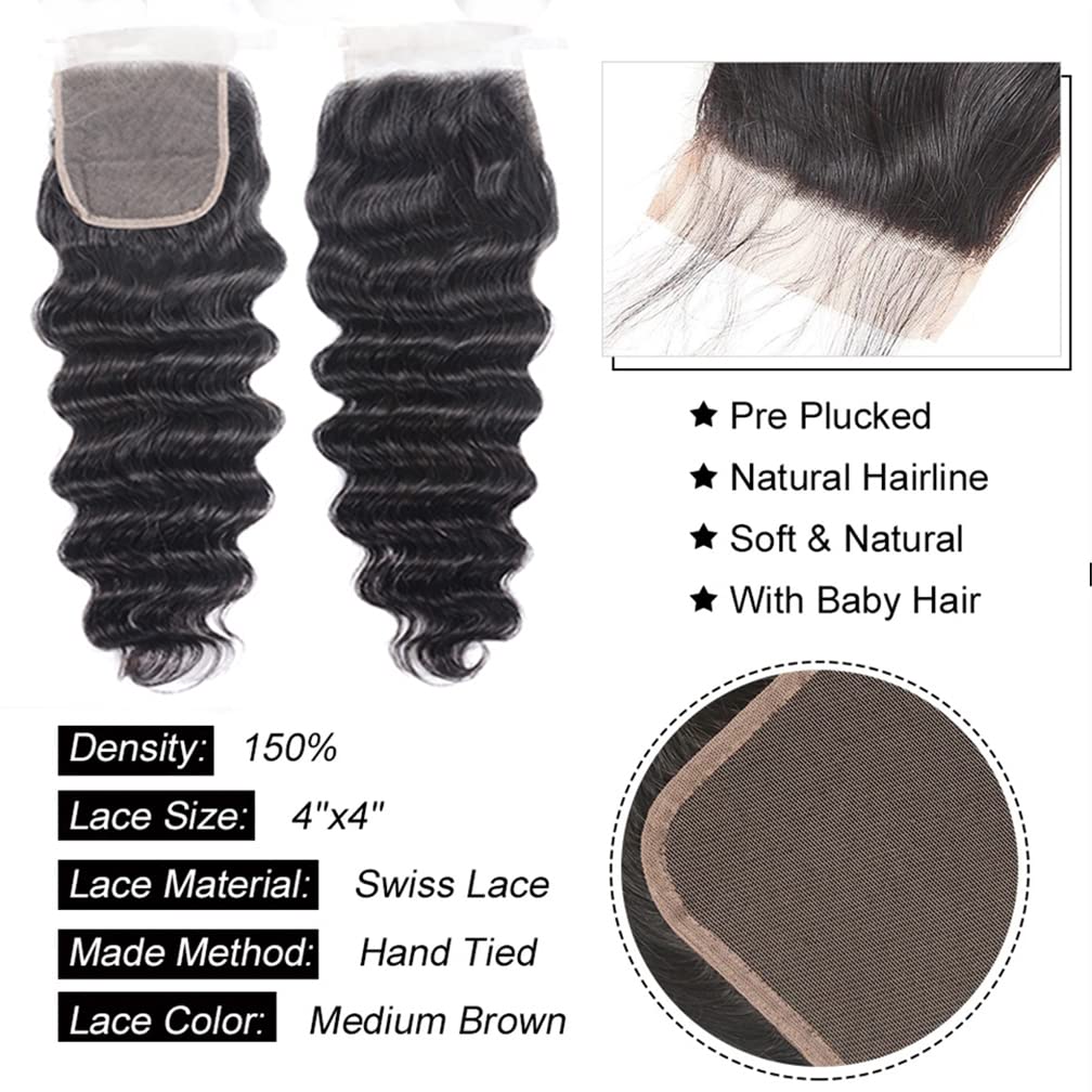 Loose Deep Wave Bundles 26 28 30 with 22 Closure Pre Plucked with Baby Hair Best Brazilian Human Hair Bundles with Closure Loose Deep Unprocessed Virgin Human Hair Bundles with Closure Free Part