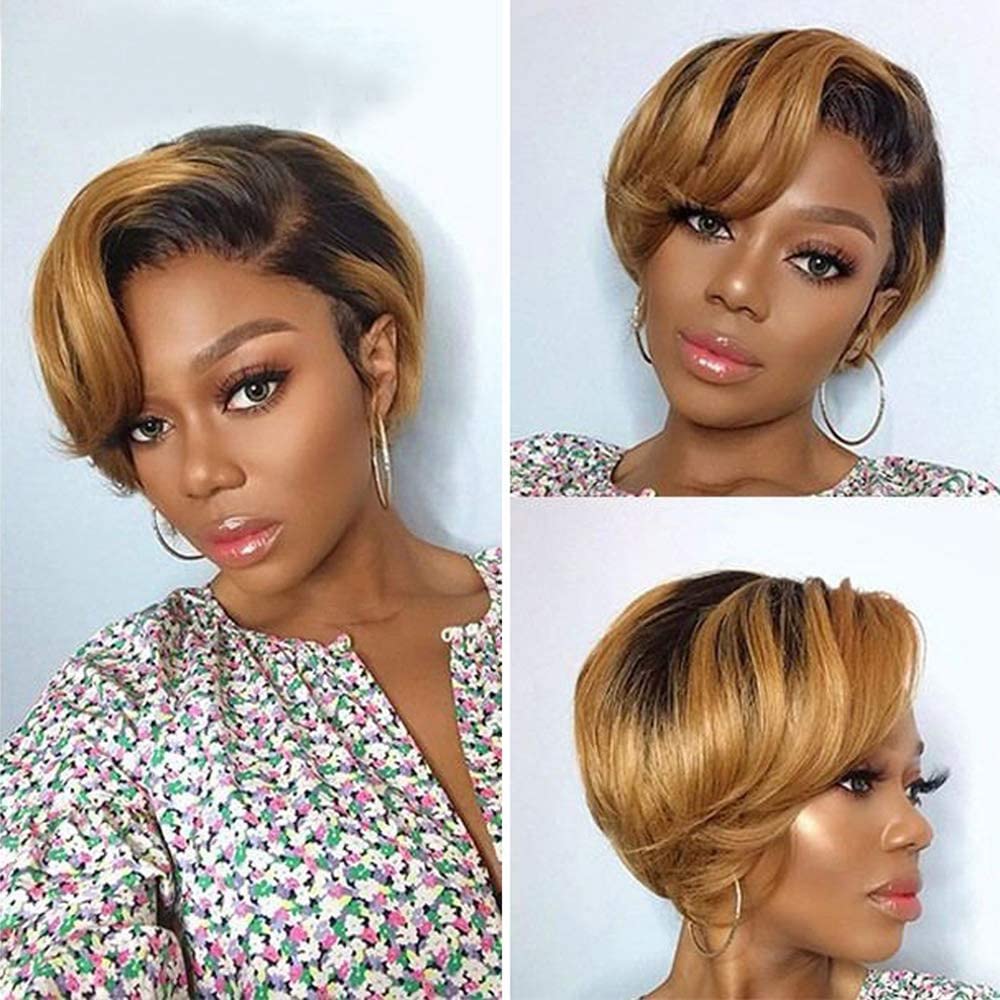 Usexy Hair Pixie Cut Lace Front Wigs Human Hair 0T30 Color 13x4x1 Lace Front Wigs Human Hair Short Bob Wigs Straight Lace Front Pixie Cut Wigs For Black Women