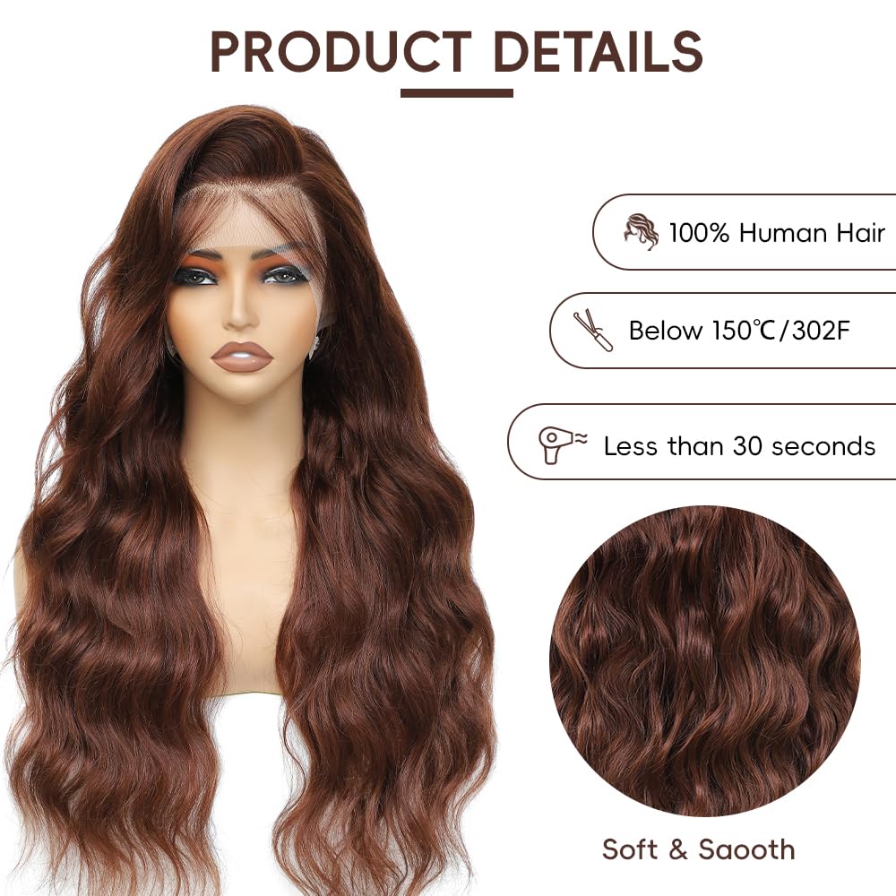 Chocolate Brown Lace Front Wig - Human Hair, 13x4 Body Wave, Pre-Plucked, 200% Density, 28 Inch