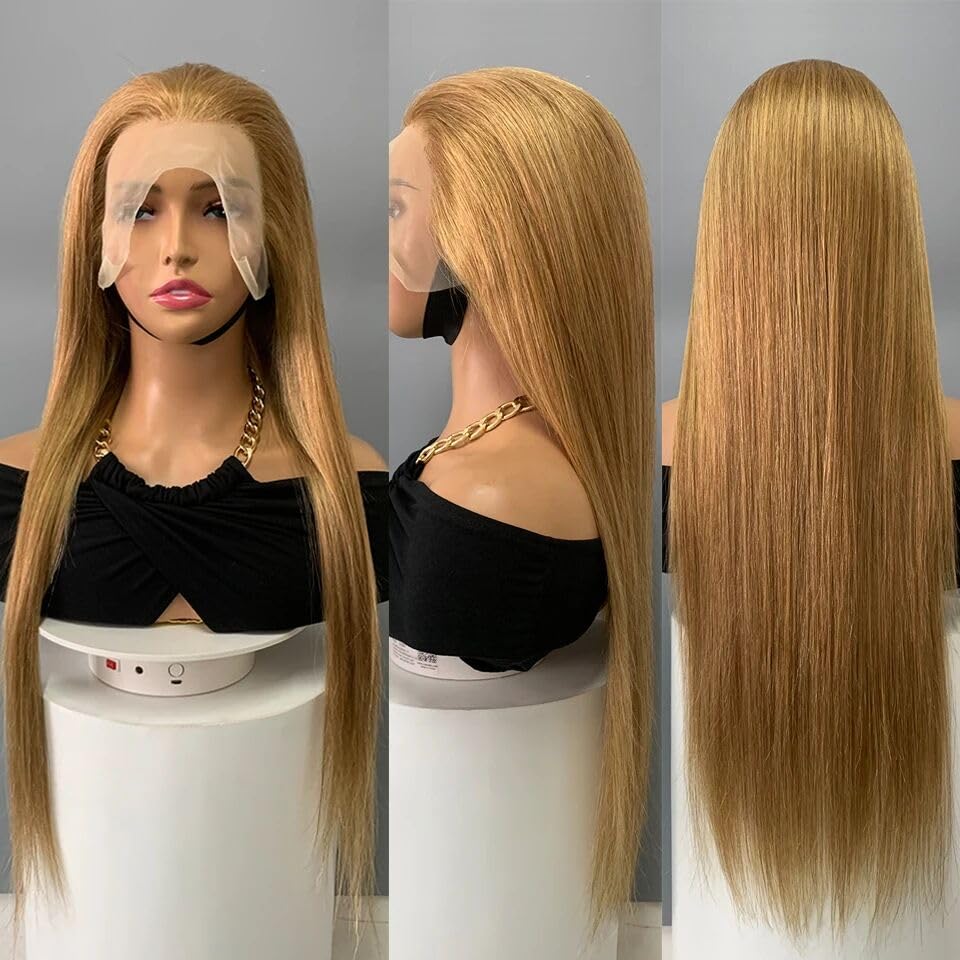 VIPPRETTY 13X6 Lace Front Wigs Synthetic Hair 180% Density Milk Tea Blonde Color Straigh HD Transparent Lace Frontal Wig Pre Plucked With Baby hair Wig Bleached Knots 28Inch
