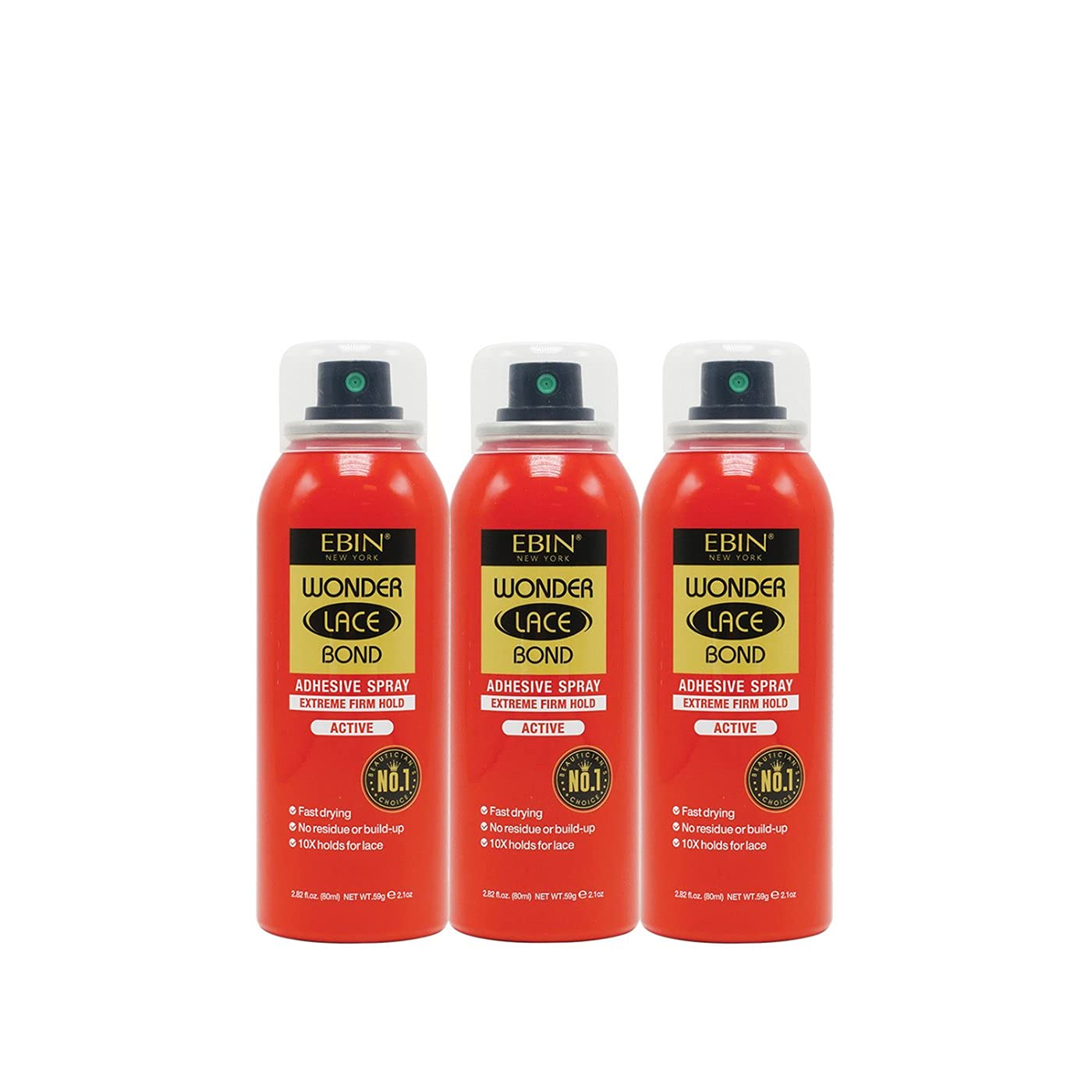 EBIN NEW YORK Wonder Lace Bond Adhesive Spray Active 3pack - Extreme Firm Hold 2.7oz/ 80ml | Active Use, Fast Drying, No Residue, No Build-up, Powerful Hold, All-Day Hold, Daily Wig Application