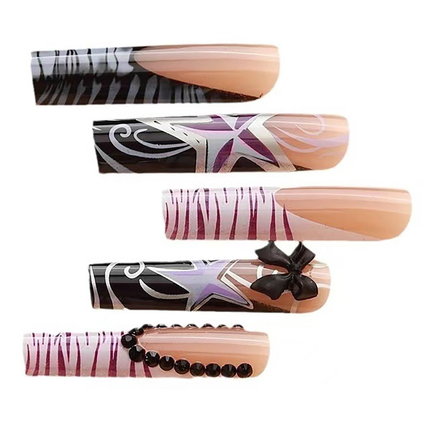RTKHFZE Extra Long Press on Nails Square Black and Nude Fake Nails with Design,Holiday Press on Nails Hot Girls False Nails 24pcs