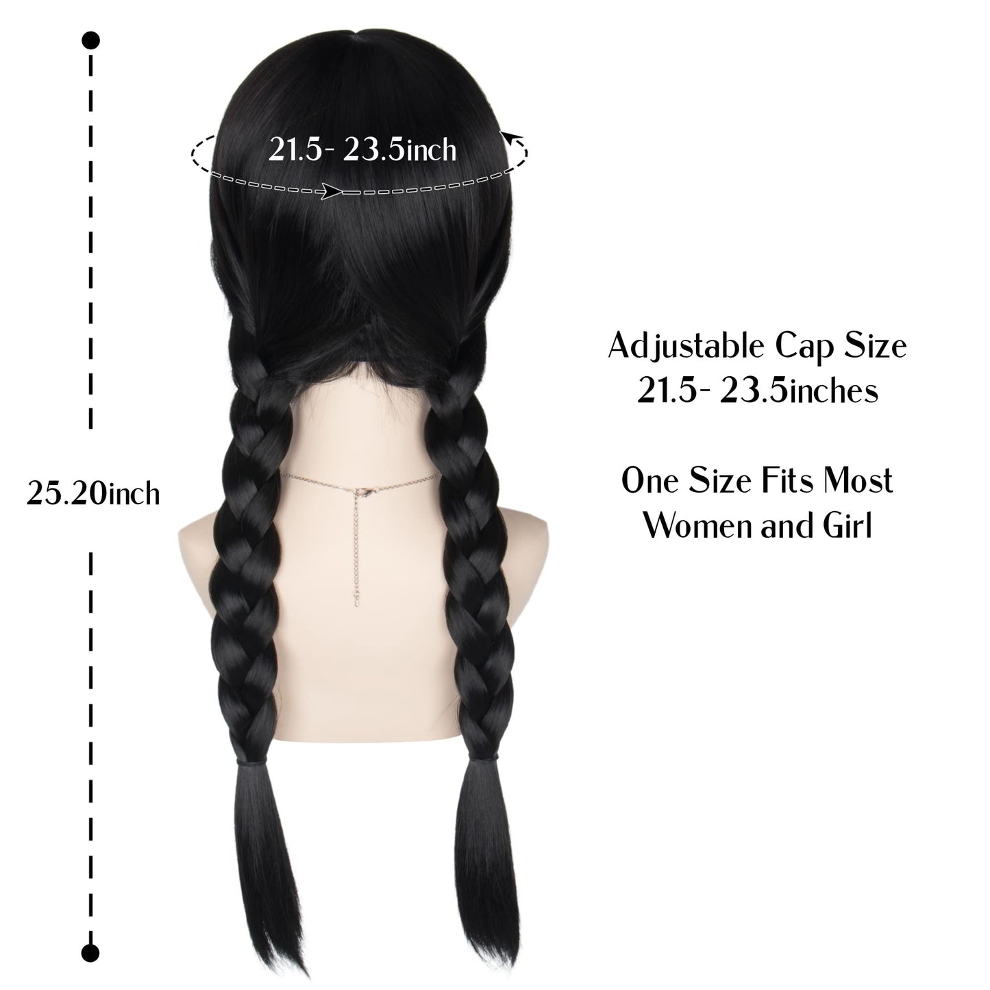 M MISS U HAIR Women Girls Long Black Braids Wig with Bangs Long Straight Pigtails Wig for Adult Costume Halloween Wig