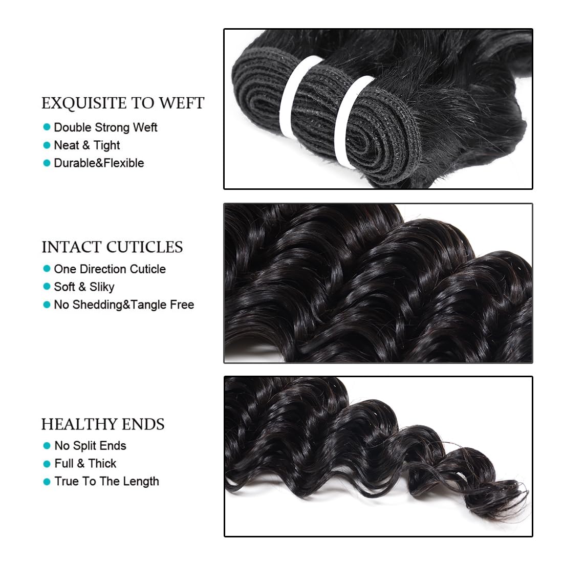 JTdebade Deep Wave Human Hair bundles 10 Inch 12A Grade Brazilian Human Hair 100% Virgin Weave Bundles Human Hair for Black Women (10'' 10'' 10'' 10'')
