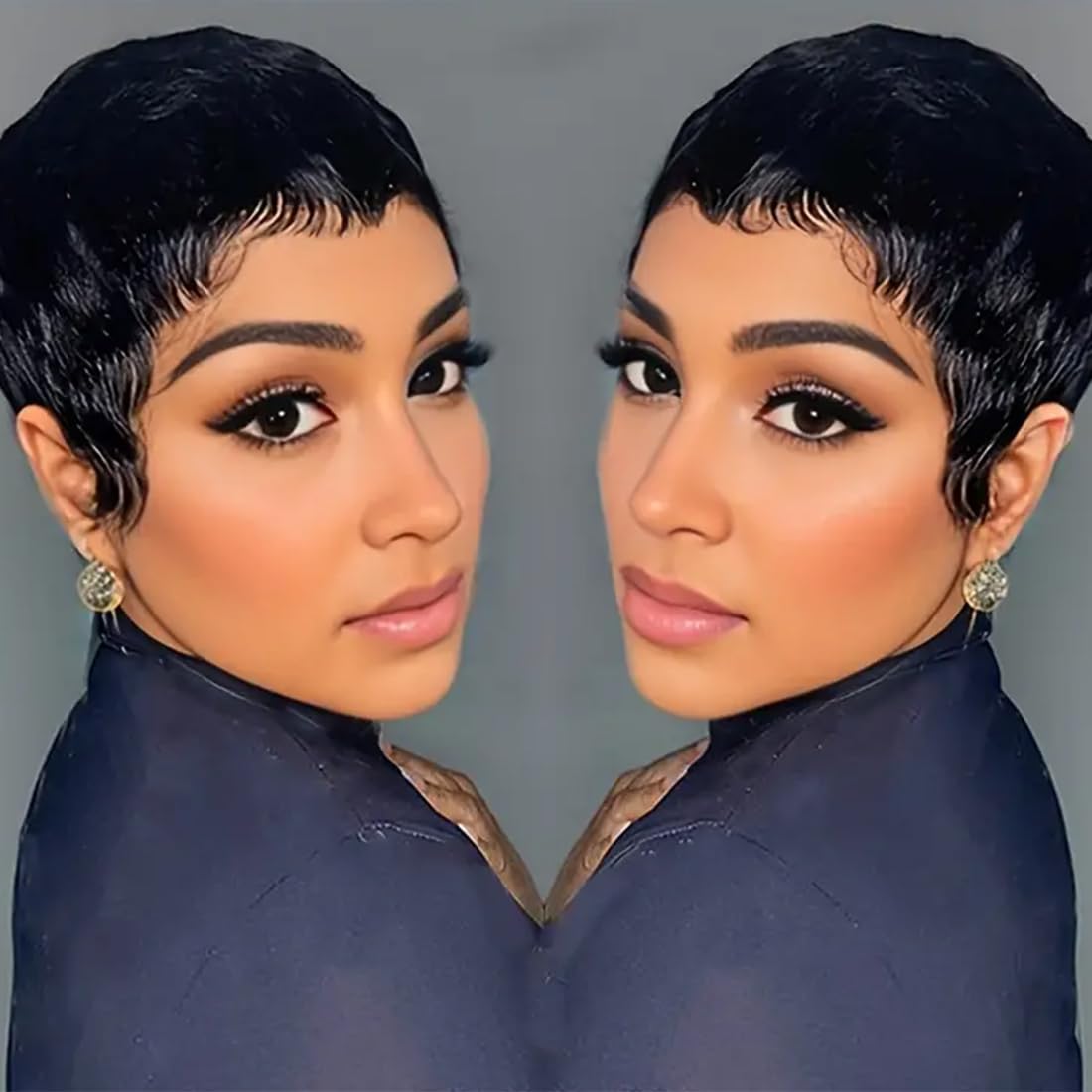 Yviann Pixie Cut Wig Human Hair Short Pixie Wigs for Black Women Human Hair Glueless Full Machine Made Wig Glueless Wear and Go Natural black 1B