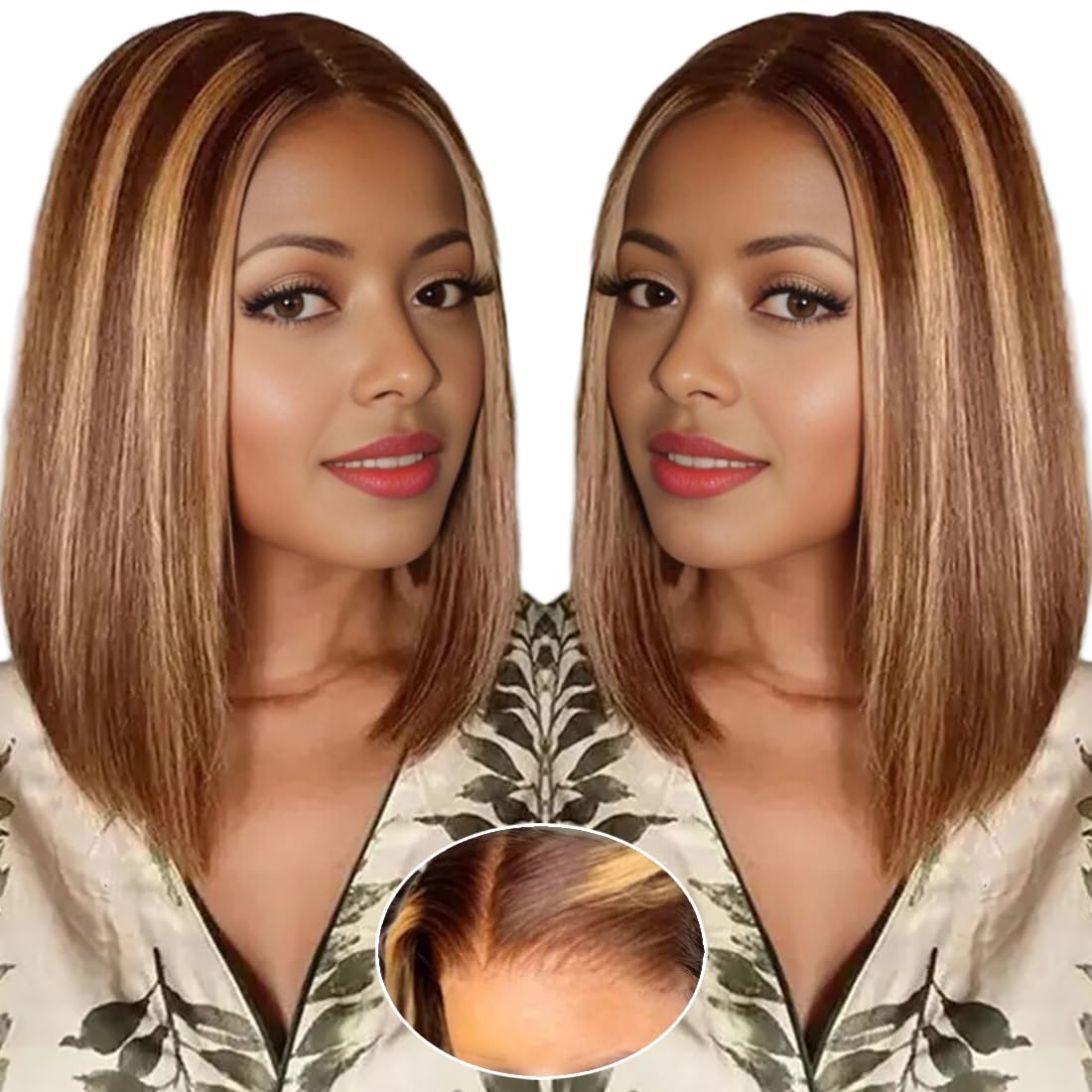 Highlight Ombre Lace Front Wig Human Hair Body Honey Blonde Glueless HD Transparent Lace Frontal Wigs for Women Human Hair Pre Plucked with Baby Hair brown highlighted wig 180 Density 16 Inch