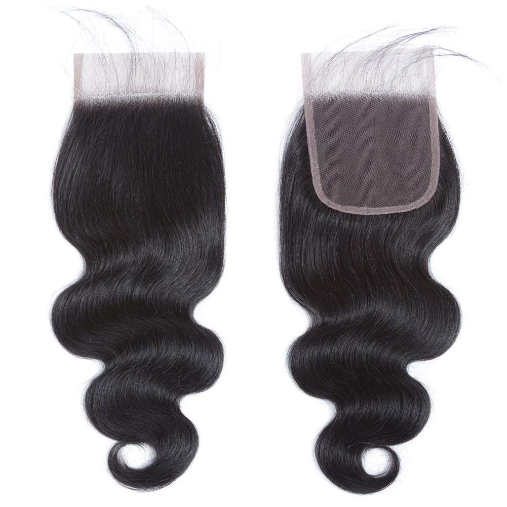 Body Wave Closure 4x4 Free Part Closure Brazilian Human Hair Closure Body Wave Lace Top Closure Human Hair Virgin Human Hair Weave Swiss Lace closures With Baby Hair Natural Black Color(10inch)