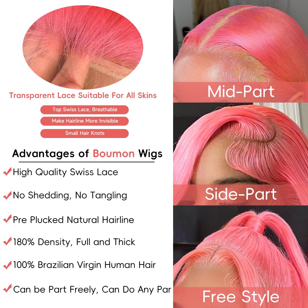 Pink Lace Front Wigs Human Hair Pre Plucked 200% Density Body Wave Pink Wig Human Hair 13x4 HD Lace Frontal Wigs Colored Human Hair Wig Glueless Wigs Human Hair 32 Inch