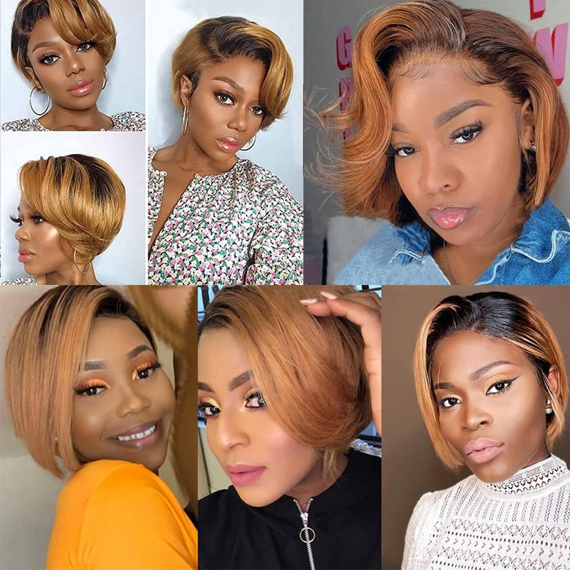 Usexy Hair Pixie Cut Lace Front Wigs Human Hair 0T30 Color 13x4x1 Lace Front Wigs Human Hair Short Bob Wigs Straight Lace Front Pixie Cut Wigs For Black Women