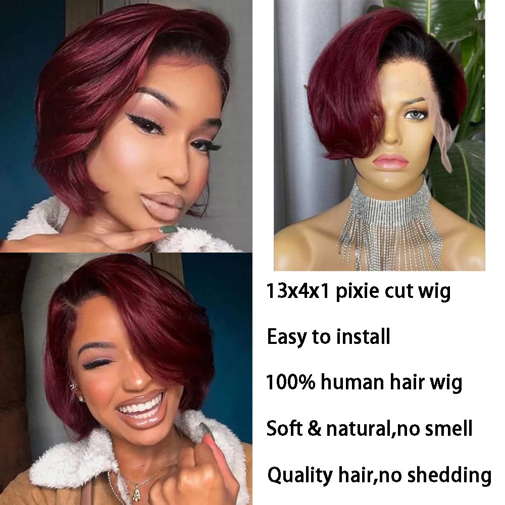 Usexy 1B99J Color Pixie Cut Lace Front Wigs Human Hair Pixie Wigs For Black Women Short Curly Bob Lace Front Wigs 13x4x1 Pixie Cut Lace Front Wigs Human Hair 150% Density Pre Plucked With Baby Hair