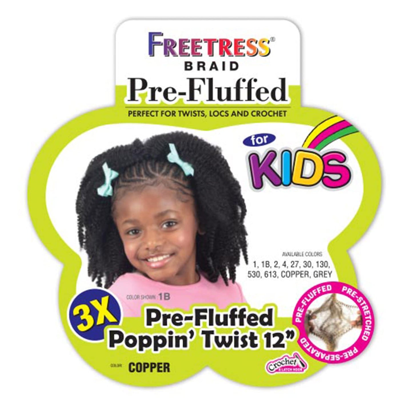 FreeTress Crochet Braids 3X Kids Pre-Fluffed Poppin' Twist 12" (Pack of 1, Copper)