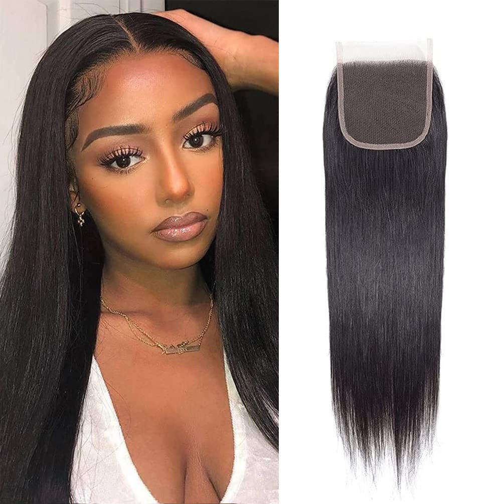 Lace Closure Straight Closure Human Hair Lace Closure Brazilian 12A Unprocessed Straight Hair 4x4 HD Lace Closure Free Part Natural Black Color(8") … …