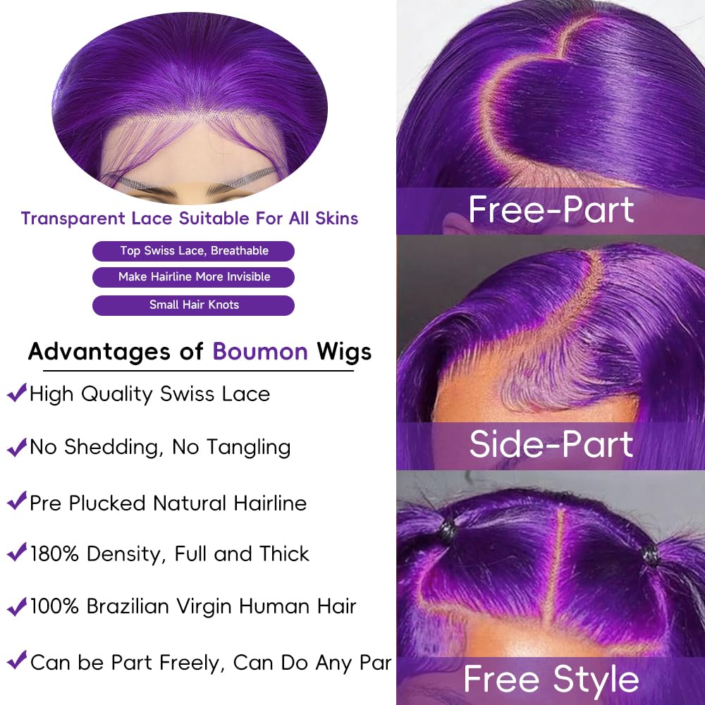 Purple wig Human Hair Body Wave Human Hair Wig Pre Plucked 200 Densily Purple Lace Front Wig Human Hair 13x4 HD Lace Frontal wig 32 Inch