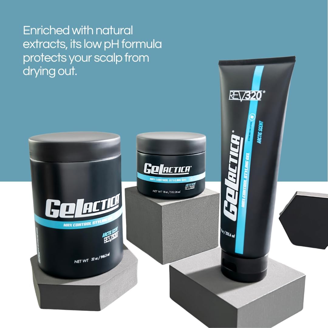 Gelactica Max Control Hair Gel for Men, Alcohol-Free, Strong Hold Styling Gel, Natural Extracts for Long-Lasting Hold and Shine, Slick Back Hair Style 18 oz