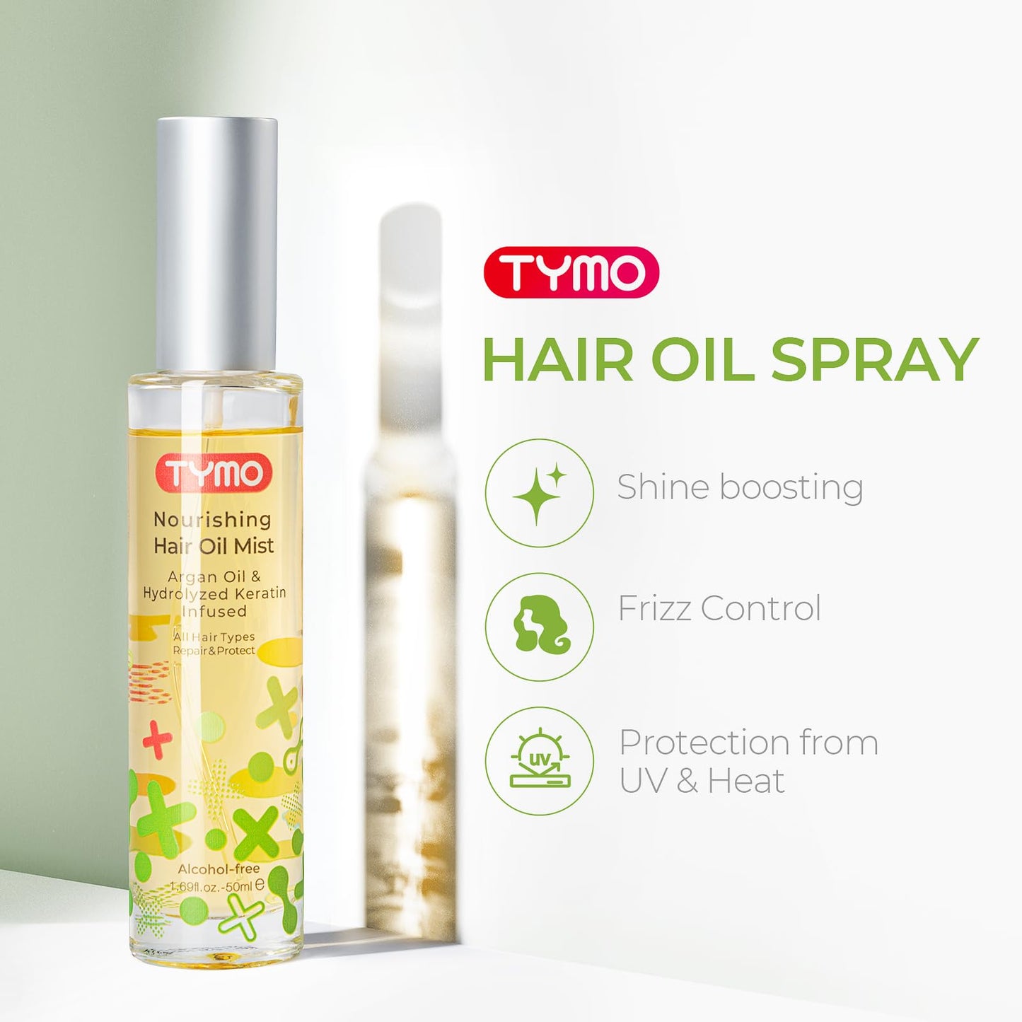 TYMO Argan Hair Oil Spray - Hydrating Veganic Natural 6 Blend Oil for Frizzy & Dry Hair, Organic Pure Formula, Daily Use for Hair, Smooth Damaged Ends, Olive Oil Infused, Add Shine