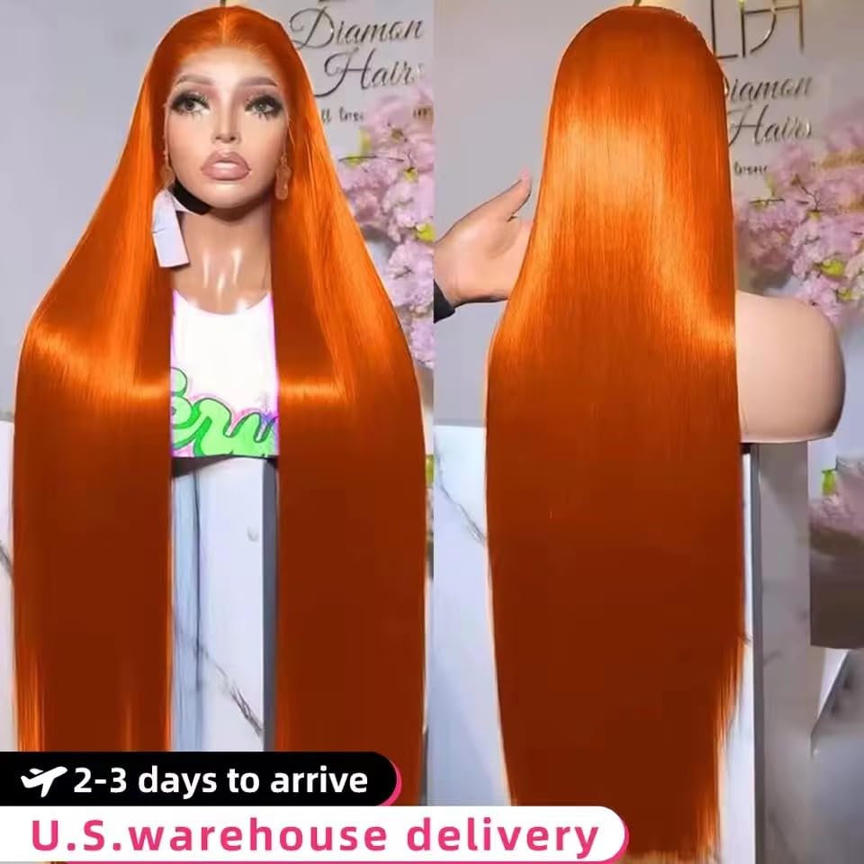VIPPRETTY Ginger Synthetic Wig13x6 150% Density Straight Ginger Orange Lace Front Wigs Synthetic hair 350 Colored HD Transparent Lace Frontal Wig Pre Plucked With Baby hair