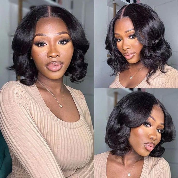 Wear and Go Glueless Wigs Human Hair Pre Plucked Pre Cut Body Wave 2x6 Hd Lace Closure 12 Inch Drawstring Middle Part Bob Wig Human Hair Short 180 Dentisty Lace Front Wigs for Black Women