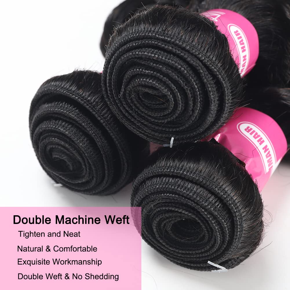 inlovwith Deep Wave Bundles Human Hair 24 Inch 12A Brazilian 100% Unprocessed Virgin Human Hair Bundles Wet and Wavy Human Hair Weave Bundles Natural Black Color Human Hair Extensions