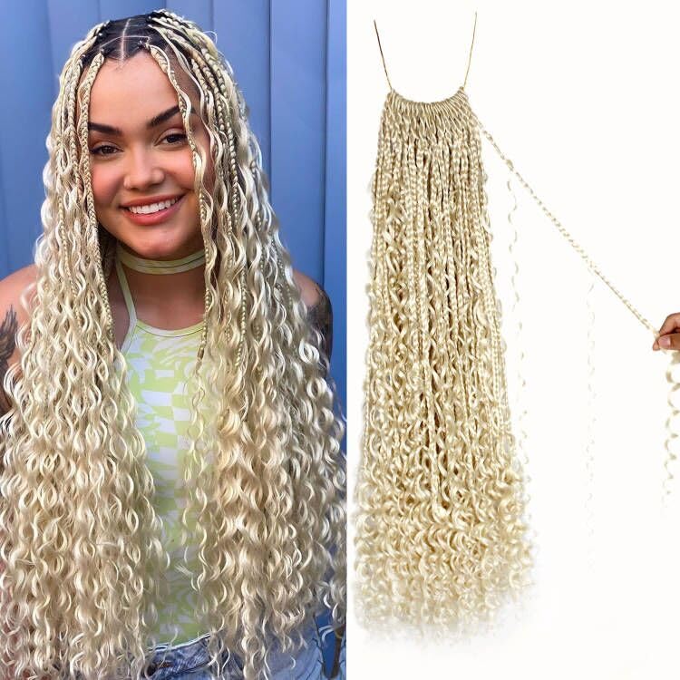 Boho Crochet Braids Pure Protein Fiber Close to Human Hair 24 Inch Goddess Box Braid with Soft Curls Bohemian Braids Crochet Hair for Black Women (24Inch,613)