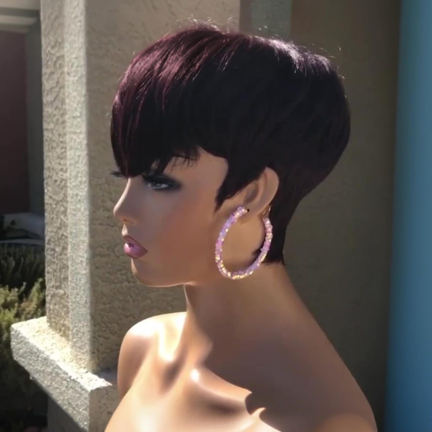 QiaQiaRing Chic Elegent Pixie Cut Wigs for Black Women Black 99J Color for Daily Use Short Layered Pixie Cut Human Hair Wigs With Bangs Brazilian Virgin Straight Human Hair Full Machine Made