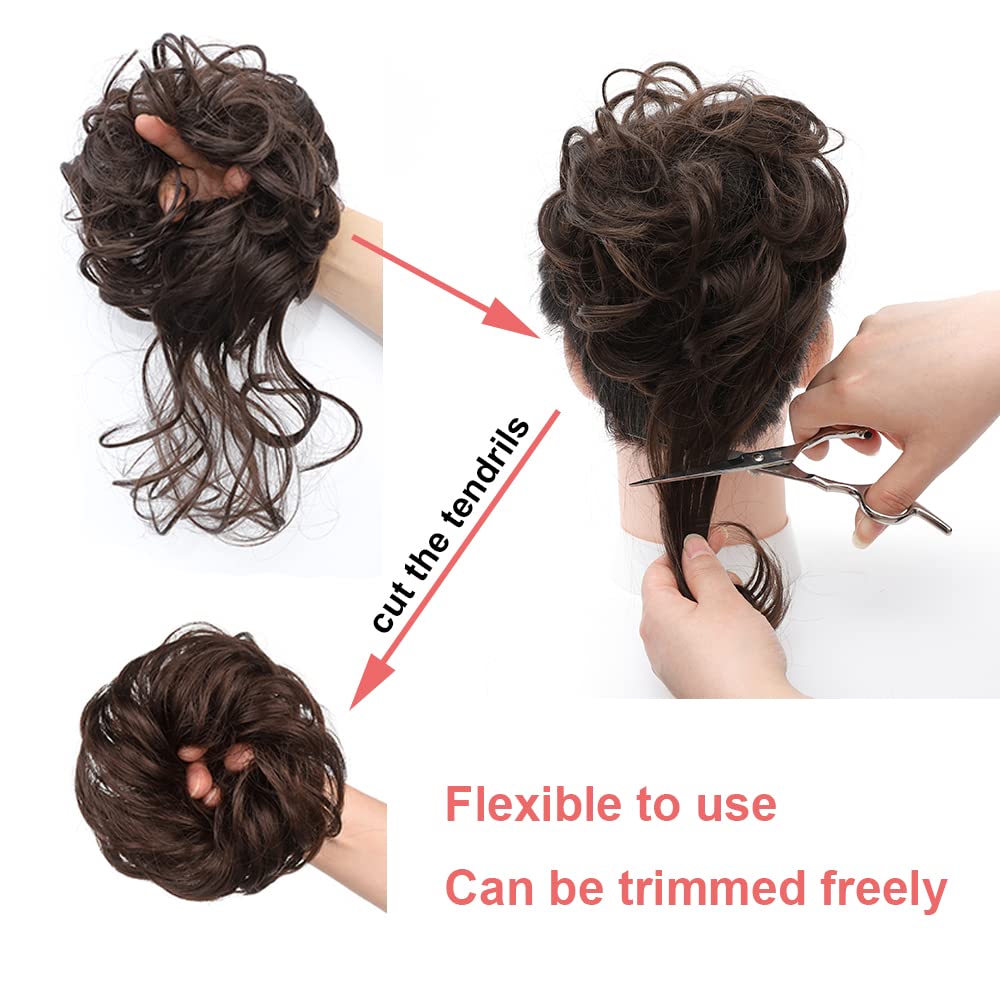 KETHBE Messy Bun Hair Piece Tousled Updo Hair Buns Extension Elastic Hair Band Hair Pieces Curly Hair Bun Scrunchie For Women (Silver Gray)