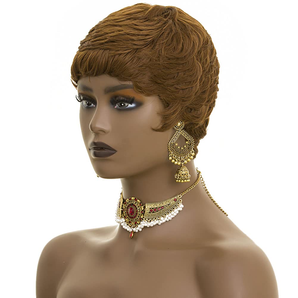 Short Wig for Black Women Dark Brown Pixie Cut Wig for Women Auburn Short Pixie Wigs With Bangs Synthetic Hair Pixie Wigs for Black Women Short Wigs (Dark Brown)