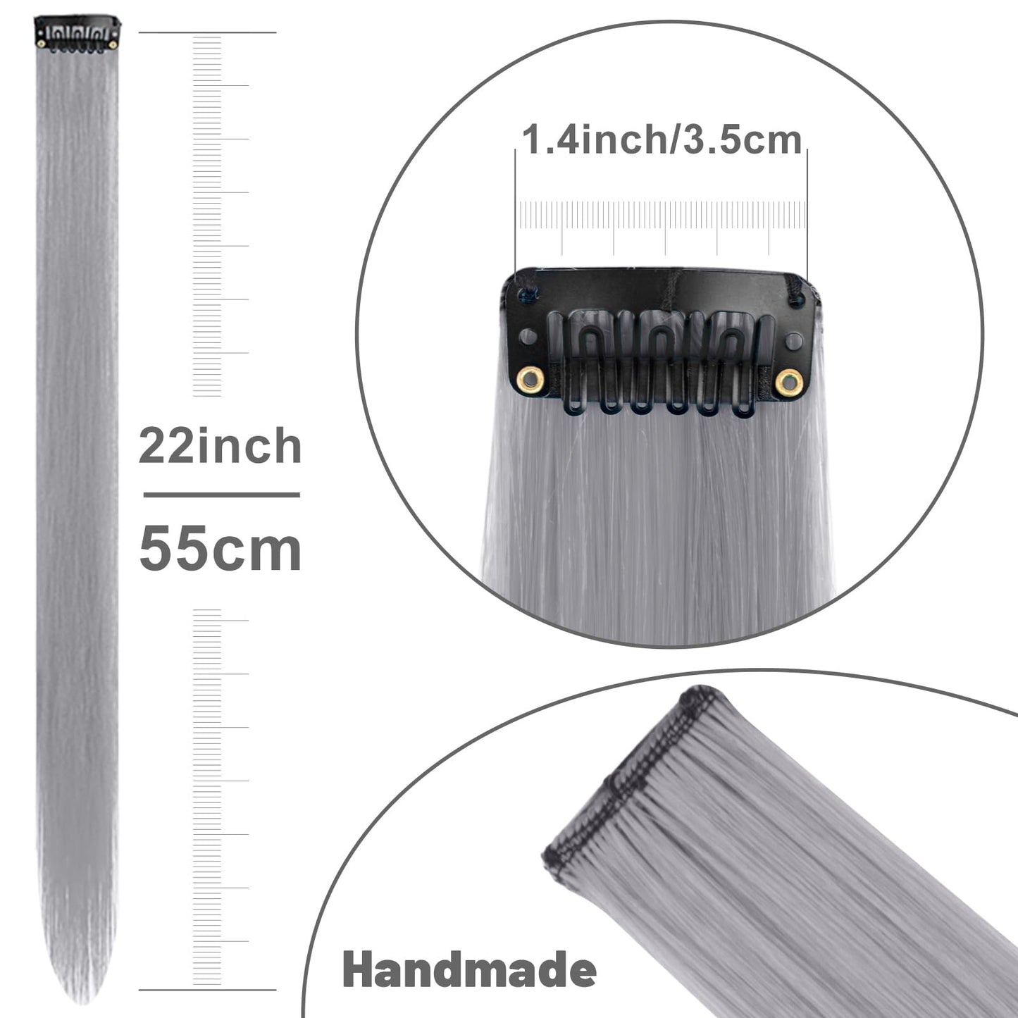 TOFAFA 22 inch Colored Hair Extensions Straight Hairpiece, Multi-colors Party Highlights Clip in Synthetic Hair Extensions for Girls Women Kids Favor Gift(10 PCS Grey)