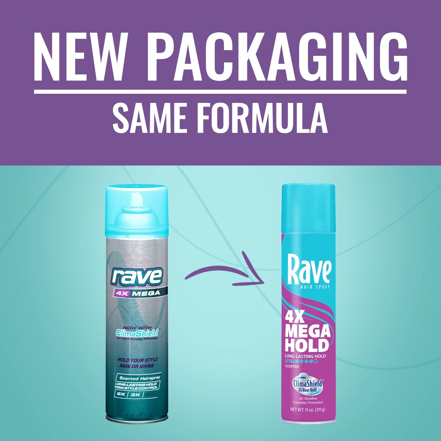 rave 4X Mega Long-Lasting Firm Hold Scented Hair Spray for Heat Protection, Volume and Shine - ClimaShield for Extra Humidity & Minimizes Frizz (Pack of 2)