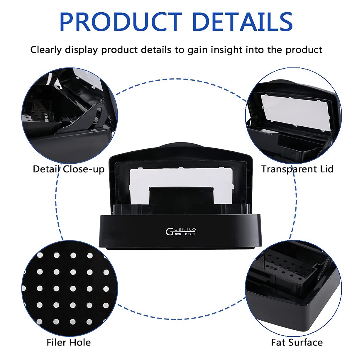 Gusnilo Nail Tool Sterilizer Box Plastic Disinfectant Container Barbicide Disinfectant Tray for Nail Tools, Tweezers, Hair Salon, Spa and Trimmer Manicure Equipment (Clear Lid, black)
