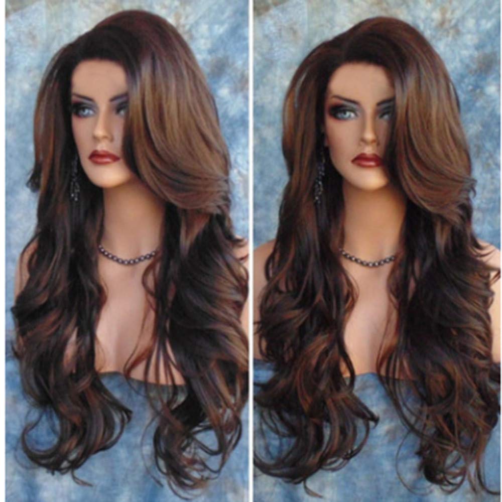 HELLORSO Hd Wigs Front Women Long Loose Wig Wavy Syntheic Wigs Curly Natural Full Wig Hair Wig Wigs For Asian Women Lace Frontal Wig Synthetic 13X4 Hd Lace Front Wigs Fiber For Heat Costume Brown