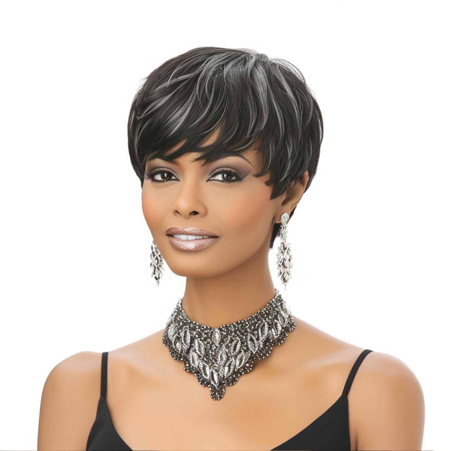 BOBCOO Pixie Cut Wig Short Wigs for Black Women Short Pixie cut Wigs for Black Women (Black Mixed With Grey)