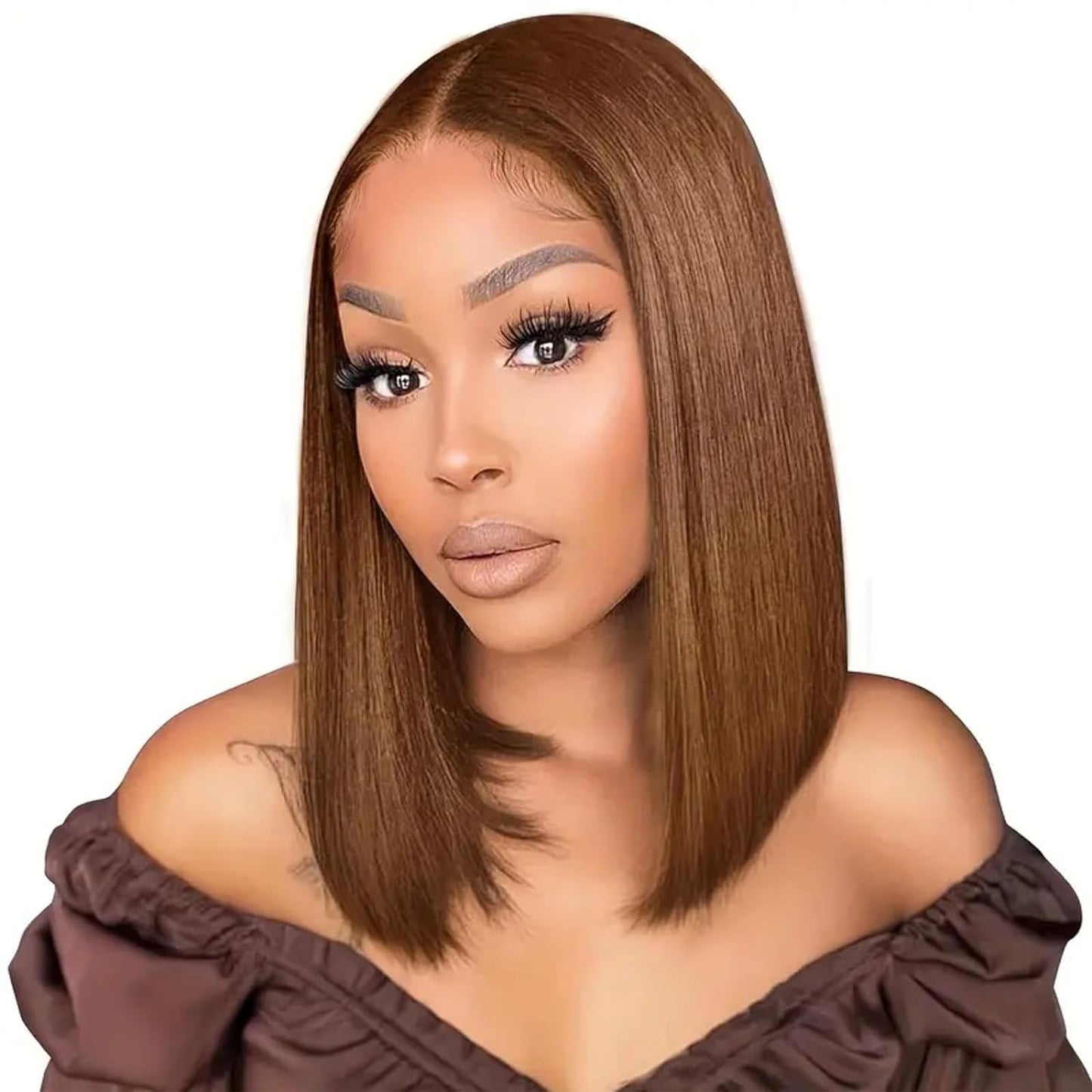 UTIDE Bob Wig Human Hair Chocolate Brown Straight Bob Wig 13x4 Lace Front Wigs Human Hair 180% Density Glueless Hd Transparent Lace Frontal Wig Bob Wigs Human Hair Pre Plucked Wig 14 Inch