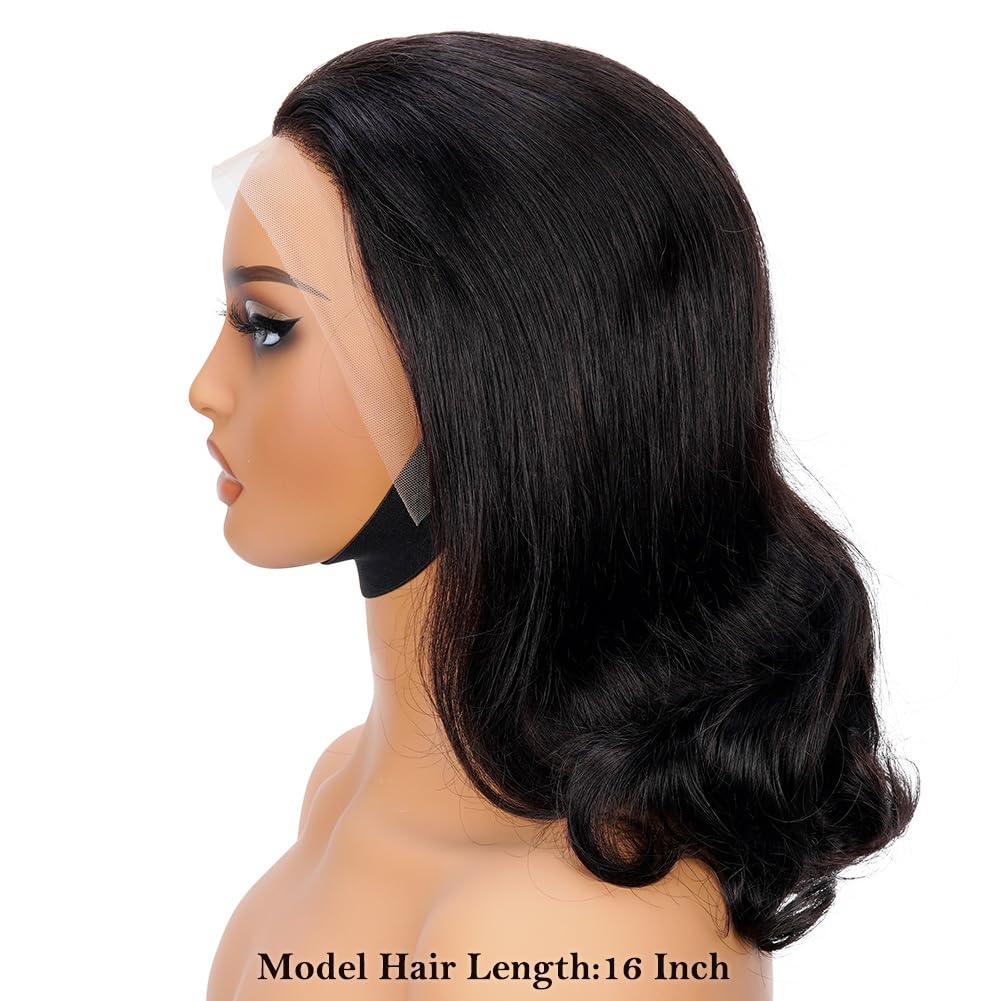 A FUTURE TONGMEI 16 Inch Body Wave Bob Wig Human Hair 13x4 HD Lace Frontal Bob Wigs Human Hair Free Part 180% Density Loose Wavy Bob Lace Front Wigs Human Hair for Black Women Glueless Natural Black