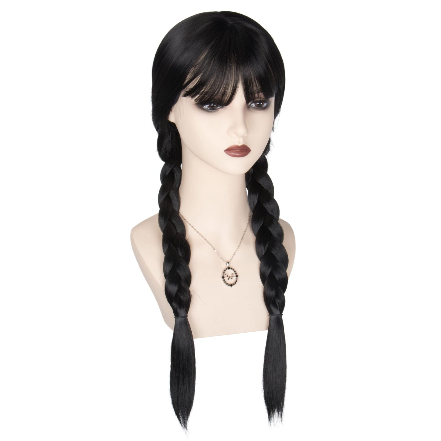 M MISS U HAIR Women Girls Long Black Braids Wig with Bangs Long Straight Pigtails Wig for Adult Costume Halloween Wig