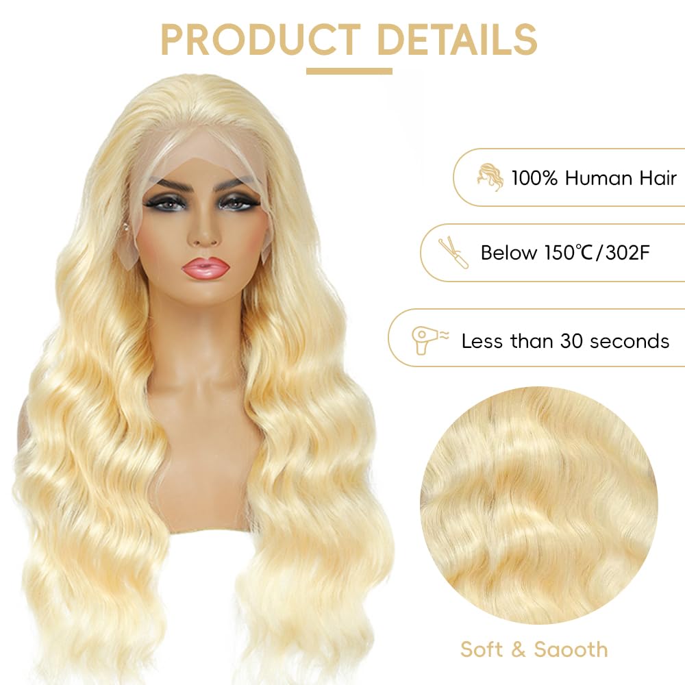 613 Lace Front Wig Human Hair 250 Density 13x6 Body Wave Lace Front Wigs Pre Plucked With Baby Hair 613 HD Lace Frontal Wigs Blonde Wig Human Hair 28 Inch