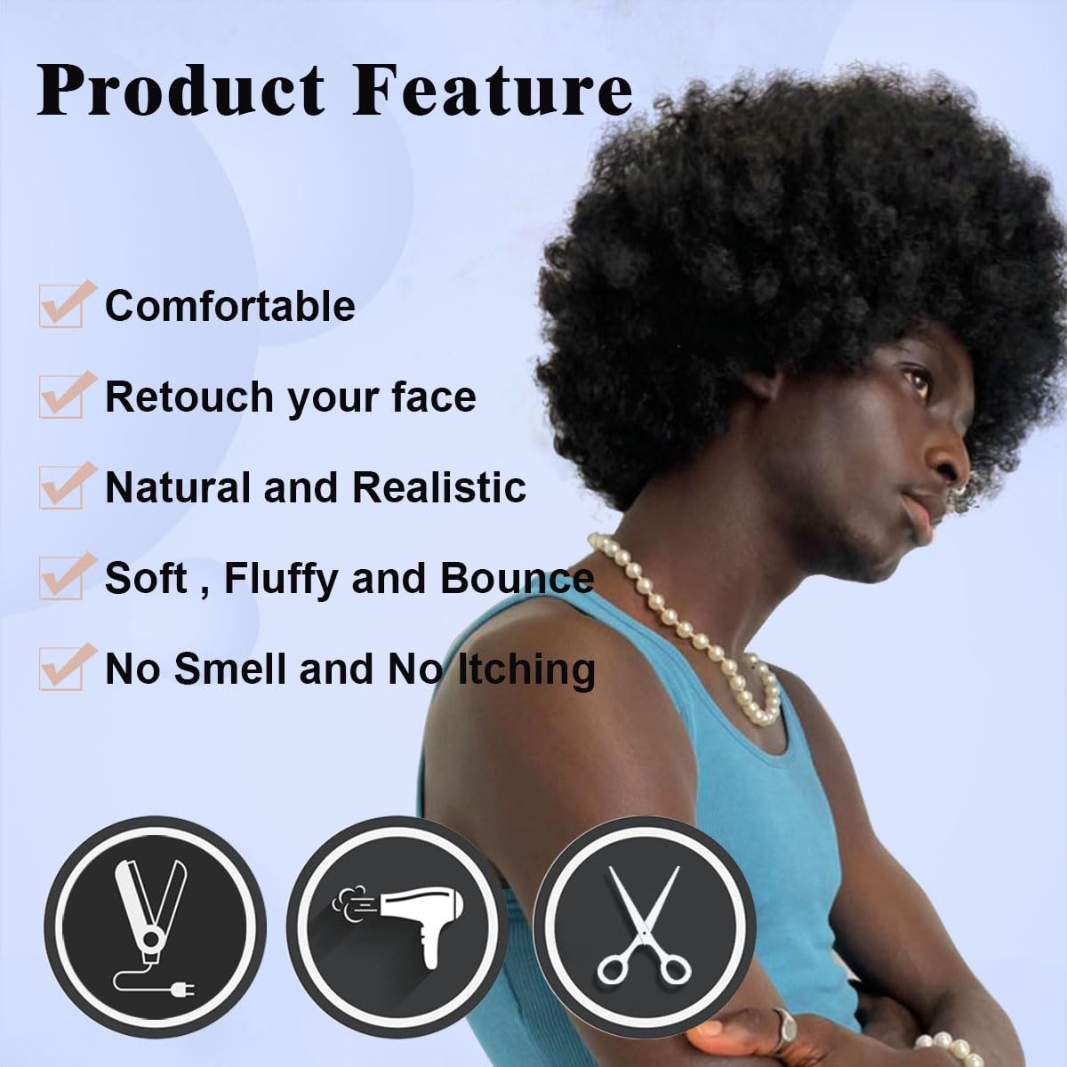 TOPHR Afro Wig Men 70s Rock Disco Costume for Mens or Women Short Kinky Curly Heat Resistant Synthetic Wigs for Party