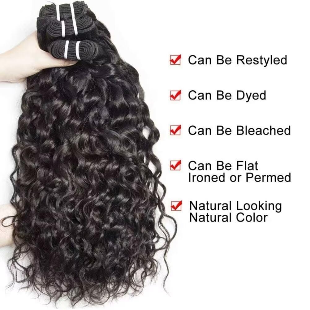 Yavida Water Wave Human Hair Bundles Wet and Wavy Human Hair Bundles Brazilian Unprocessed Remy Hair Water Wave Weave Extensions 22 24 26 Inch Natural Black