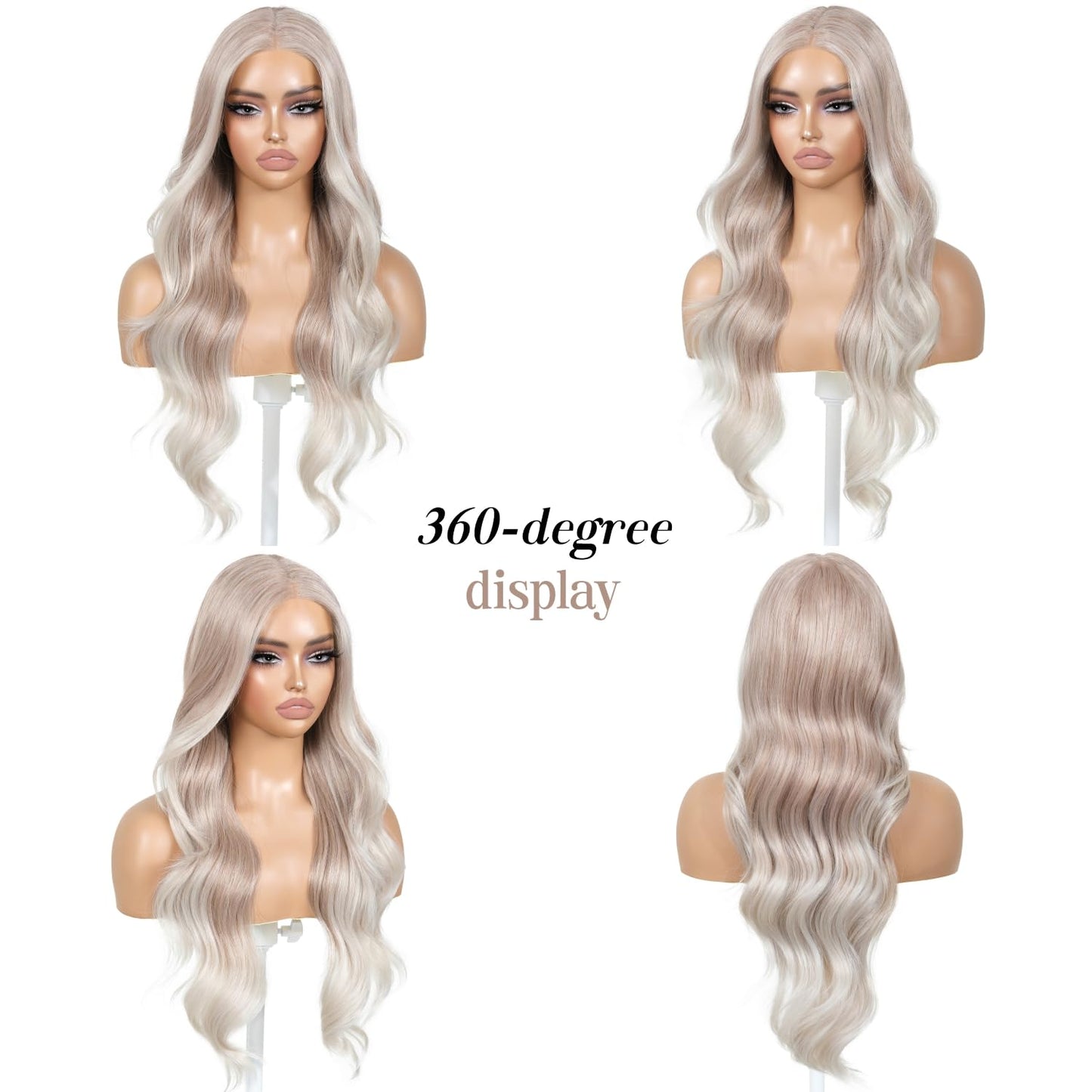 ENCOUNTERU Ash Blonde Wear and Go Glueless Wig with Bangs Synthetic Lace Front Wigs for Women Body Wave Pre Plucked Pre Cut HD Lace Glueless Ombre Wig Middle Part 26Inch