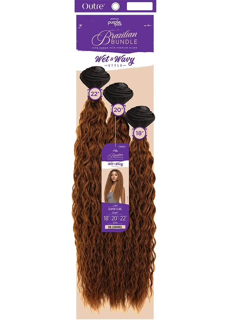 Outre Purple Pack Brazilian Bundle Long Length Wet & Wavy Style Human Hair Blend Weaves - WET & WAVY SUPER CURL 18" 20" 22" (NA)