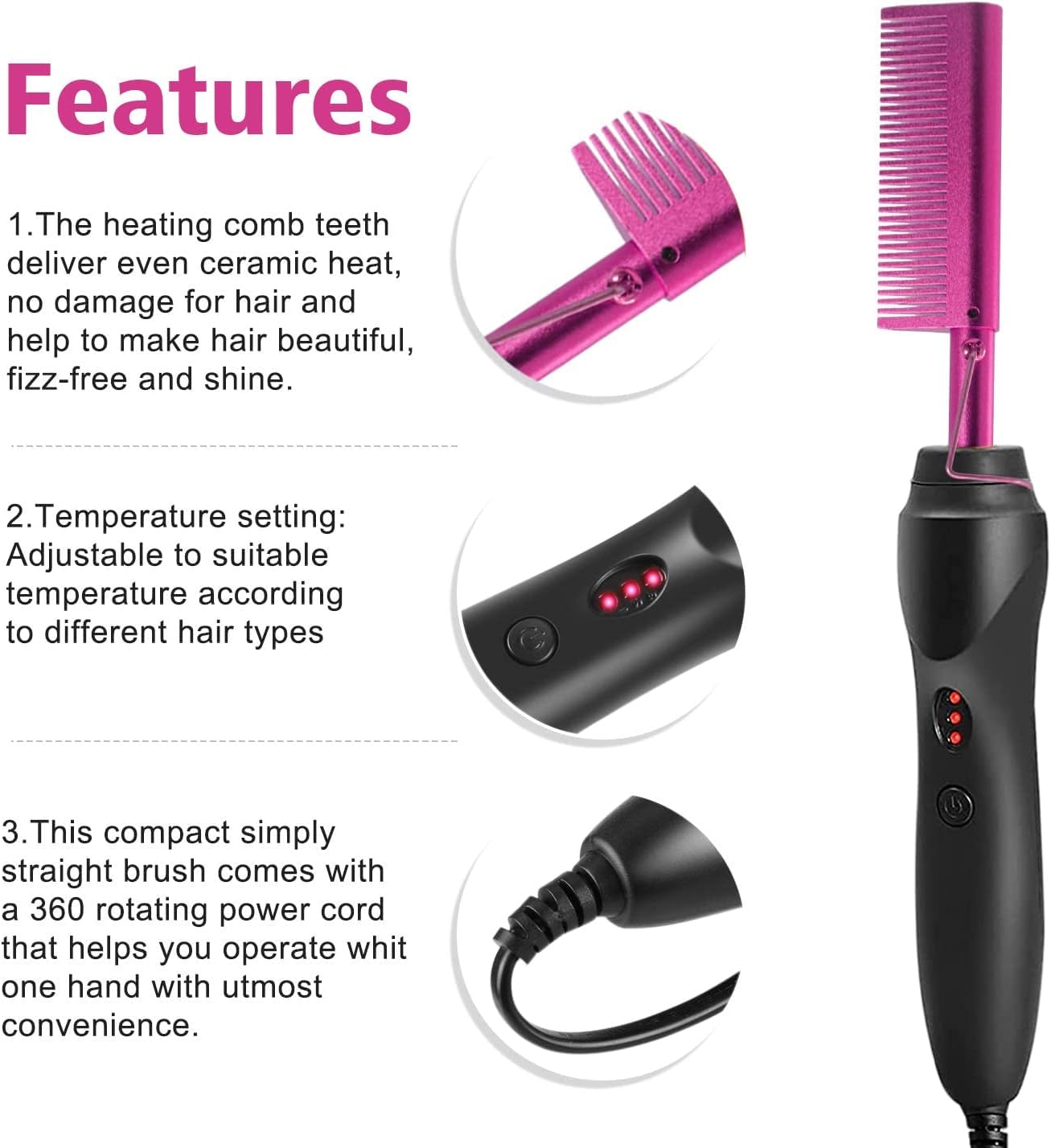 Hot Comb Hair Straightener for Natural Black Hair and Lace Front Wigs - Electric Heat Pressing Comb Set With Lace Melting Spray and Wig Glue Kit